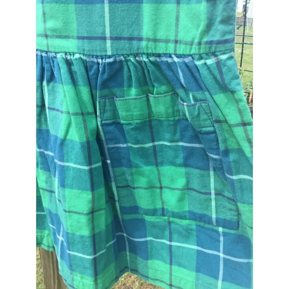 Tea girls short sleeve dress size 8 shirt‎ green blue plaid cotton preppy